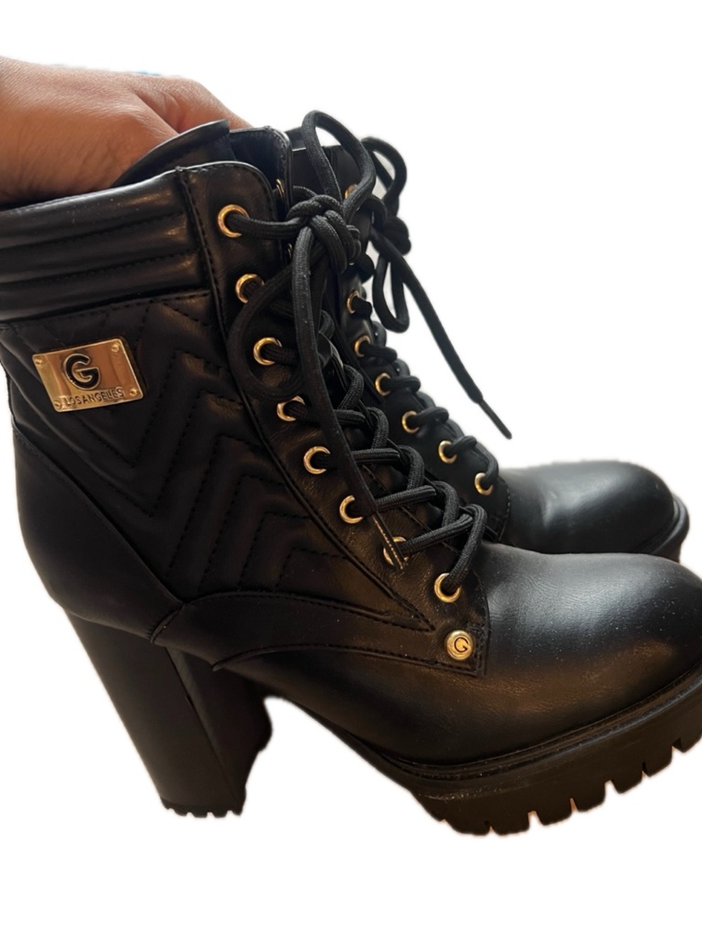G by Guess Black Lace-Up Platform Heeled Boots